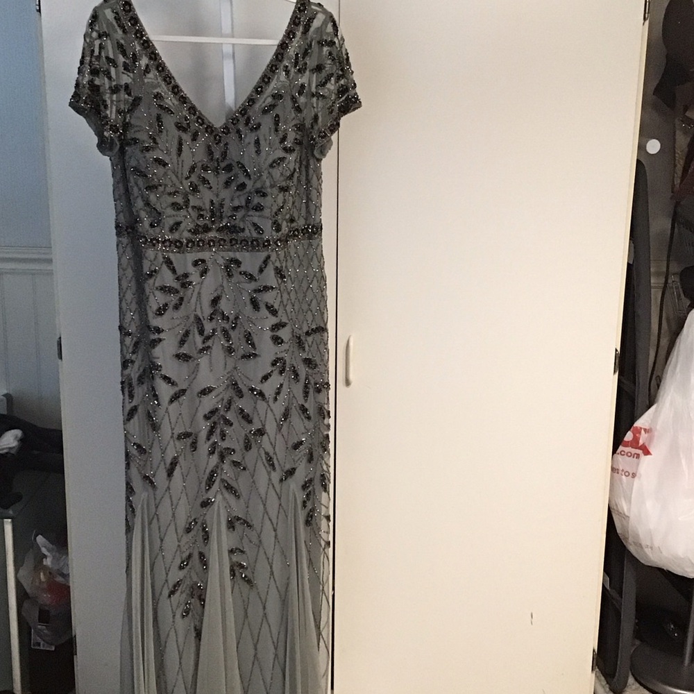 Oleg Cassini Gray Beaded Maxi Dress